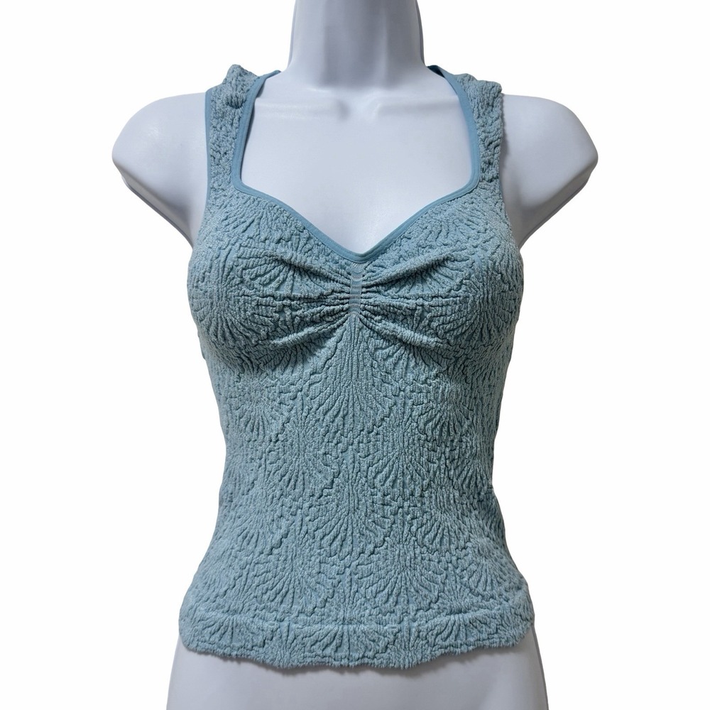 Free People Love Letter Sweetheart Cami Tank Top Size L/XL Blue Y2K Fairycore